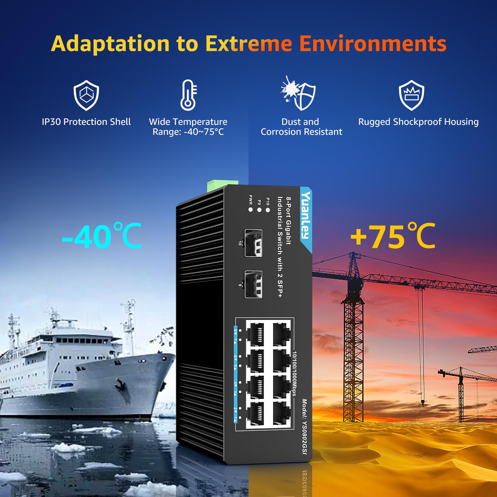 YuanLey Industrial 10-portowy przełącznik Gigabit Ethernet